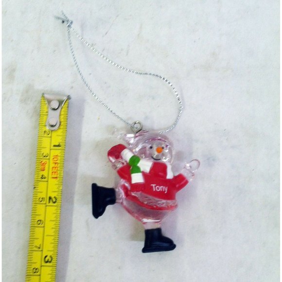 Personalized "TONY" Skating Snowman Ornament Red Black Clear White - Picture 3 of 3